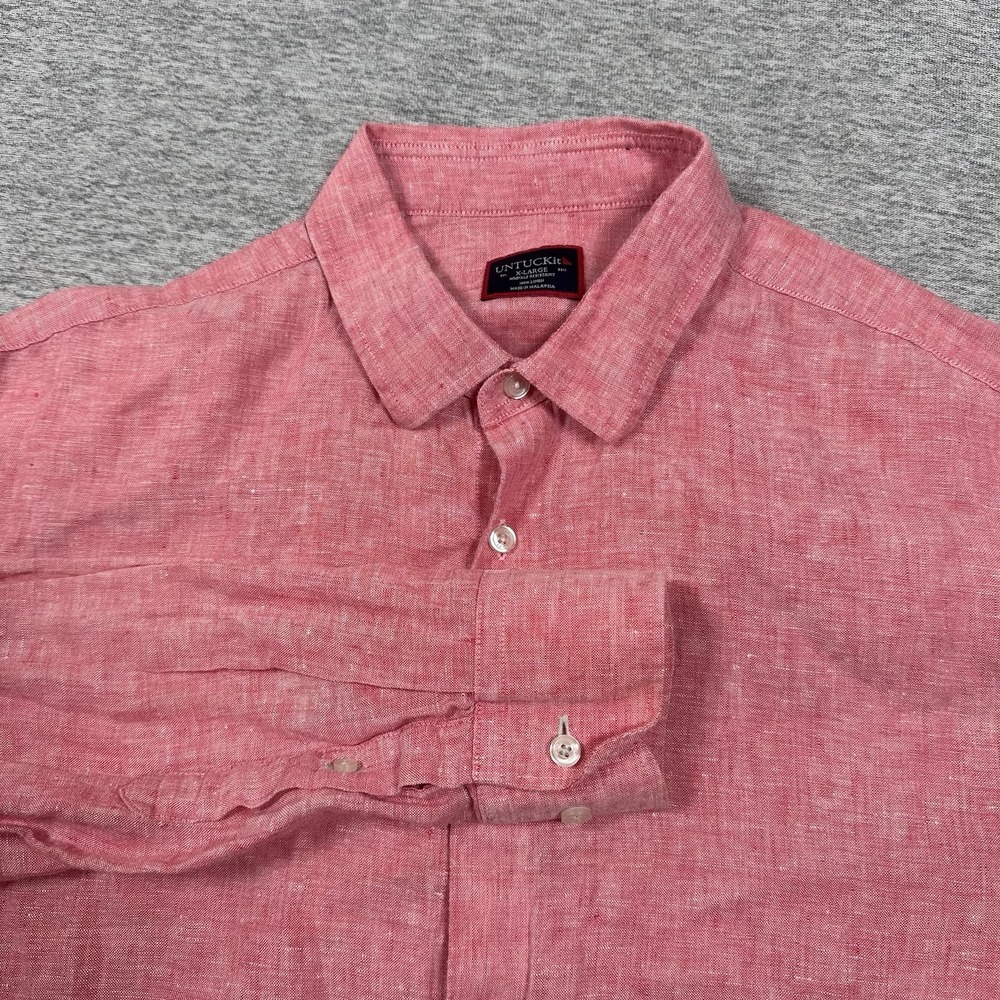 UNTUCKit Shirt Mens XL Red 100% Linen Long Sleeve Button Up Travel City